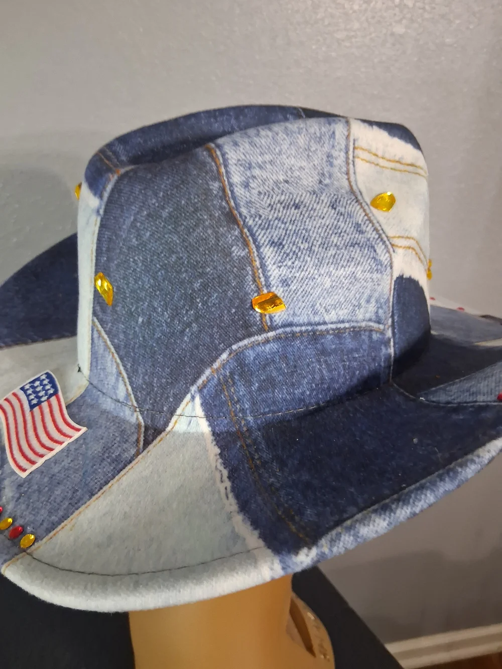 Denim Patrotic Cowboy Hat with American Heart
